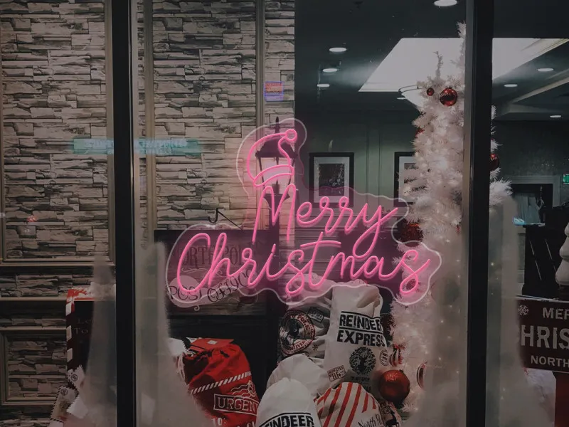 Merry Christmas With Santa Hat - Insegne al neon a LED