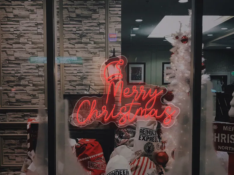 Merry Christmas With Santa Hat - Insegne al neon a LED