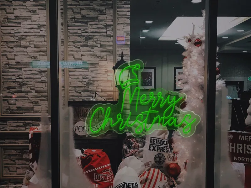 Merry Christmas With Santa Hat - Insegne al neon a LED