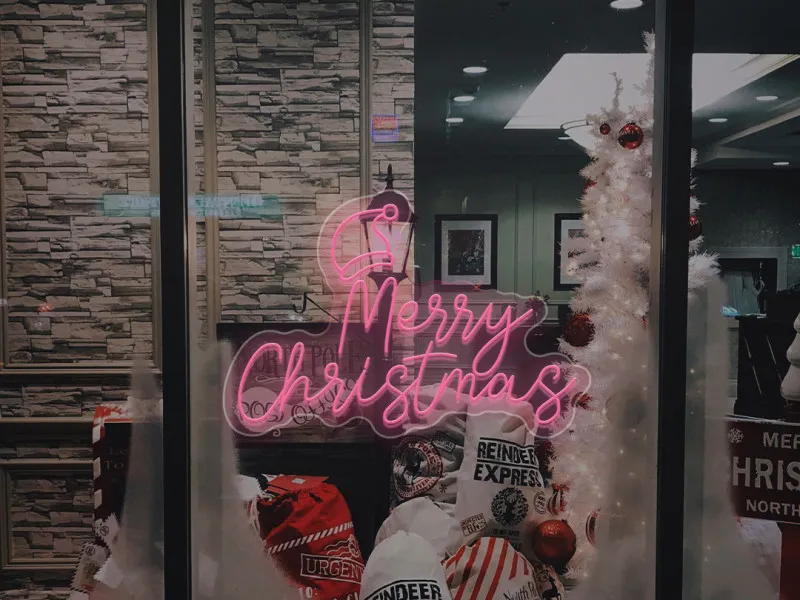 Merry Christmas With Santa Hat - Insegne al neon a LED