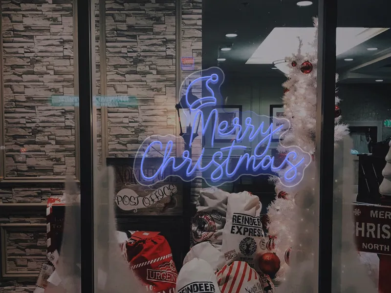 Merry Christmas With Santa Hat - Insegne al neon a LED