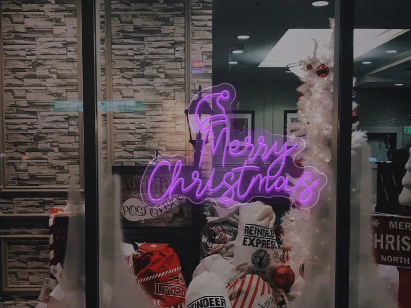 Merry Christmas With Santa Hat - Insegne al neon a LED