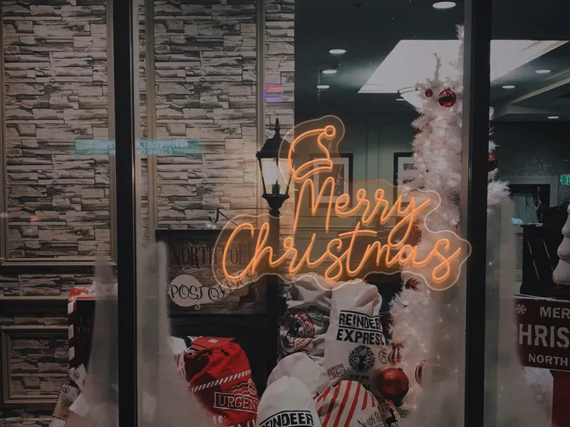 Merry Christmas With Santa Hat - Insegne al neon a LED