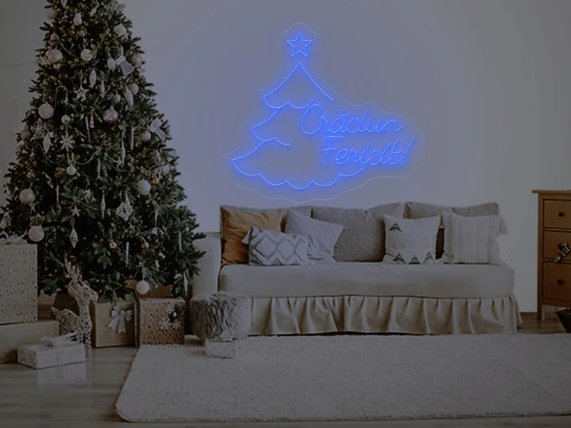 Brad cu mesaj Craciun Fericit - Insegne al neon a LED