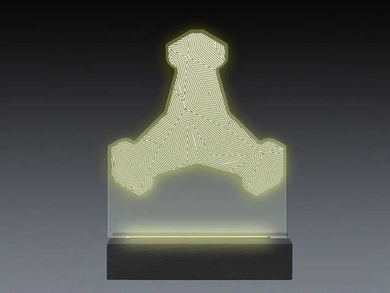 Stabilopod by Constantin - Segno luminoso inciso in plexiglas su base di legno