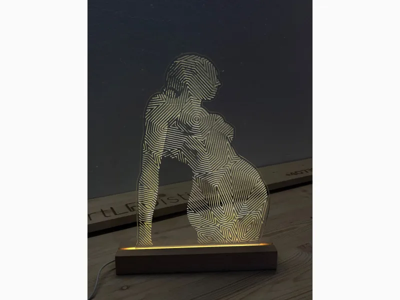 Shilouette by Constantin - Segno luminoso inciso in plexiglas su base di legno