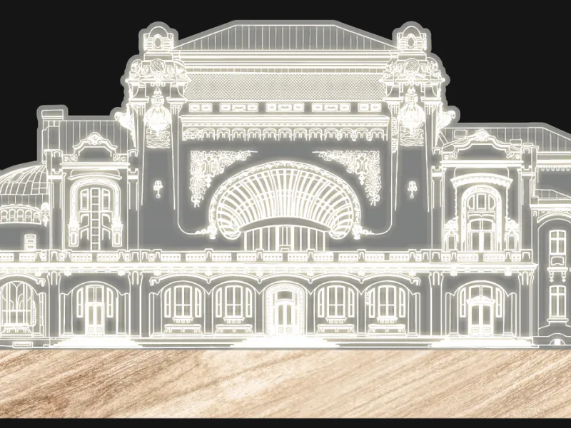 Cazino Constanta - Segno luminoso inciso in plexiglas su base di legno
