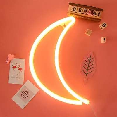 SemiLuna LED Neon Lamp, Warm Light, with Batteries and USB Cable