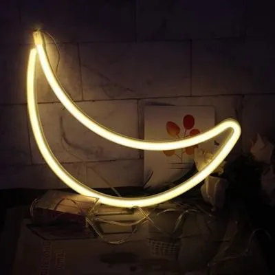Lampa LED Neon SemiLuna, Lumina Calda, cu Baterii si cablu USB