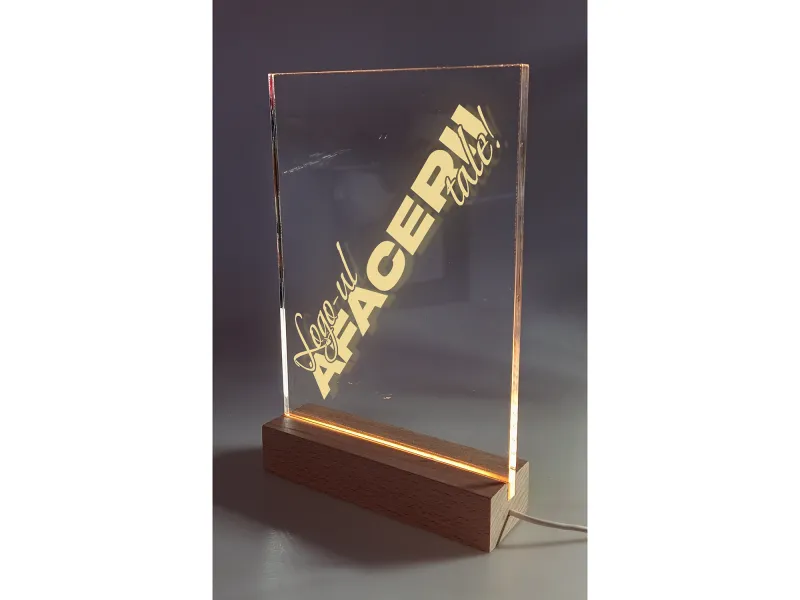 Bricul Mircea - Segno luminoso inciso in plexiglas su base di legno