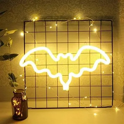 LED Neon Bat Lamp, Warm Light, with Batteries and USB Cable