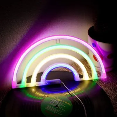 Lampe LED néon arc-en-ciel, lumière chaude, avec piles et câble USB