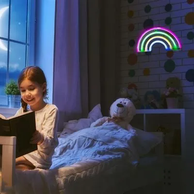 Lampe LED néon arc-en-ciel, lumière chaude, avec piles et câble USB