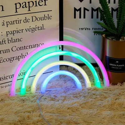 Lampa LED Neon Curcubeu, Lumina Calda, cu Baterii si cablu USB