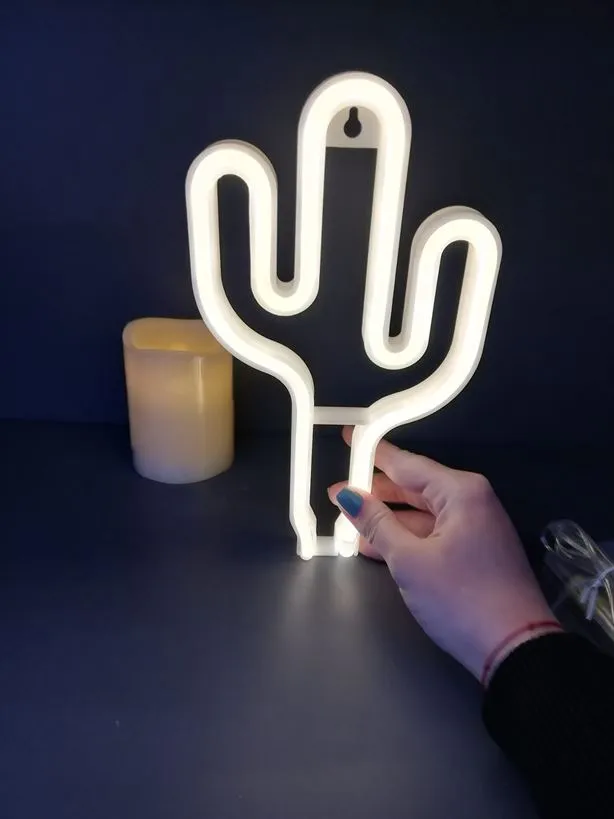 Neon Cactus LED Lamp, Warm Light, with Batteries and USB