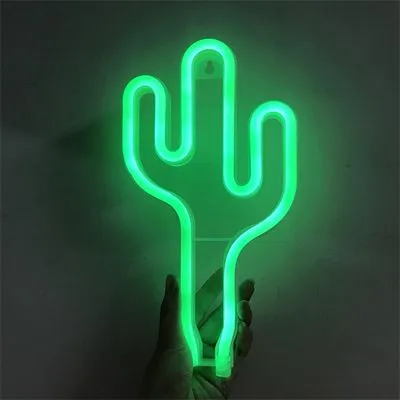 Neon Cactus LED Lamp, Green Light, with Batteries and USB