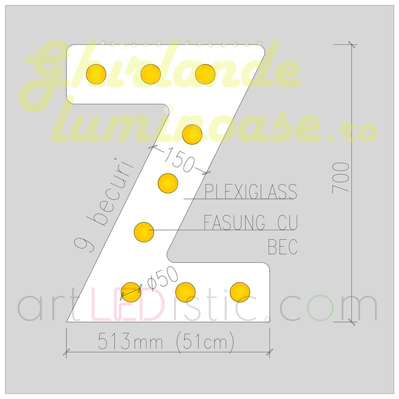 Litere Volumetrice Luminoase din Plexiglass 70 CM