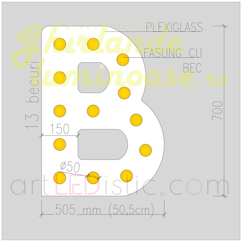 Litere Volumetrice Luminoase din Plexiglass 70 CM