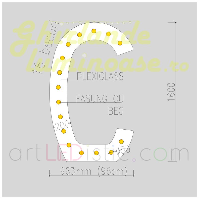Litere Volumetrice Luminoase din Plexiglass 1.6M