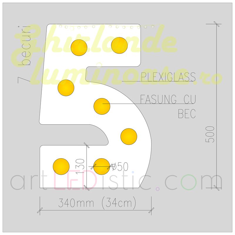 Cifre Volumetrice Luminoase din Plexiglass 50 cm