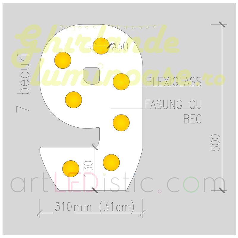 Cifre Volumetrice Luminoase din Plexiglass 50 cm