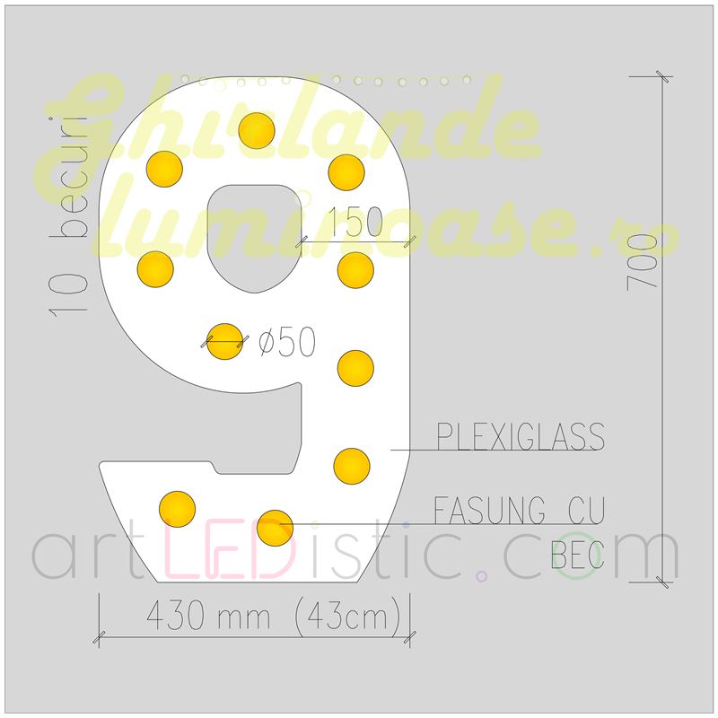 Cifre Volumetrice Luminoase din Plexiglass 70 cm
