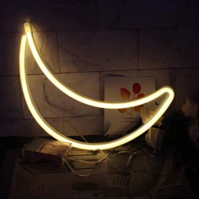 Lampa LED Neon SemiLuna, Lumina Calda, cu Baterii si cablu USB