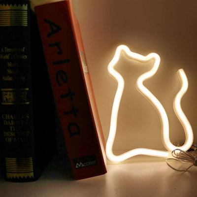 Lampa LED Neon Pisica, Lumina Calda, cu Baterii si USB